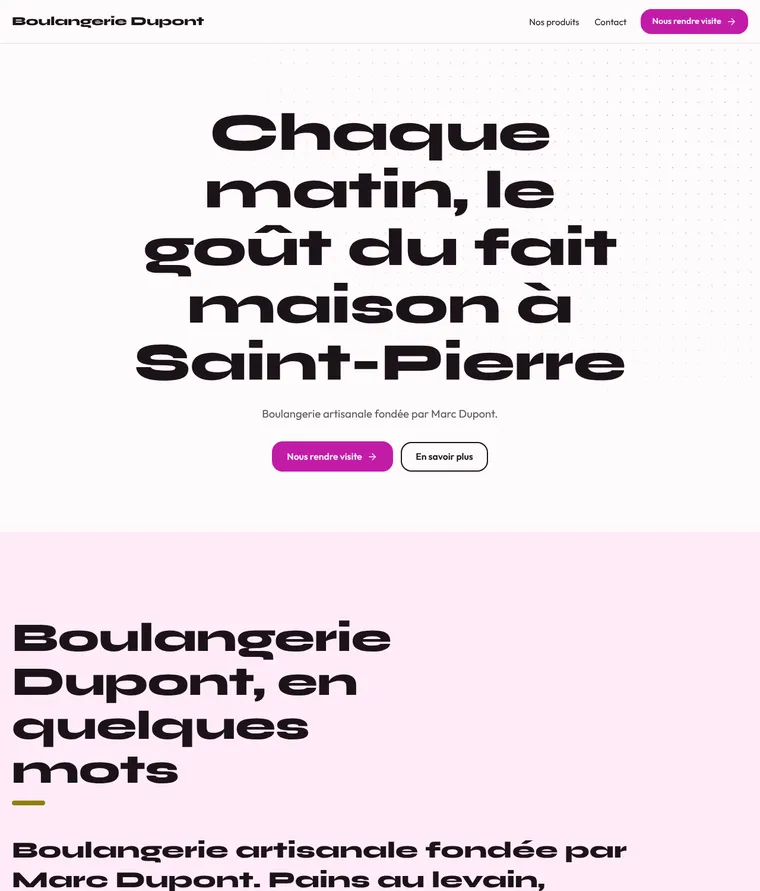 Page d'accueil générée pour une boulangerie (exemple)